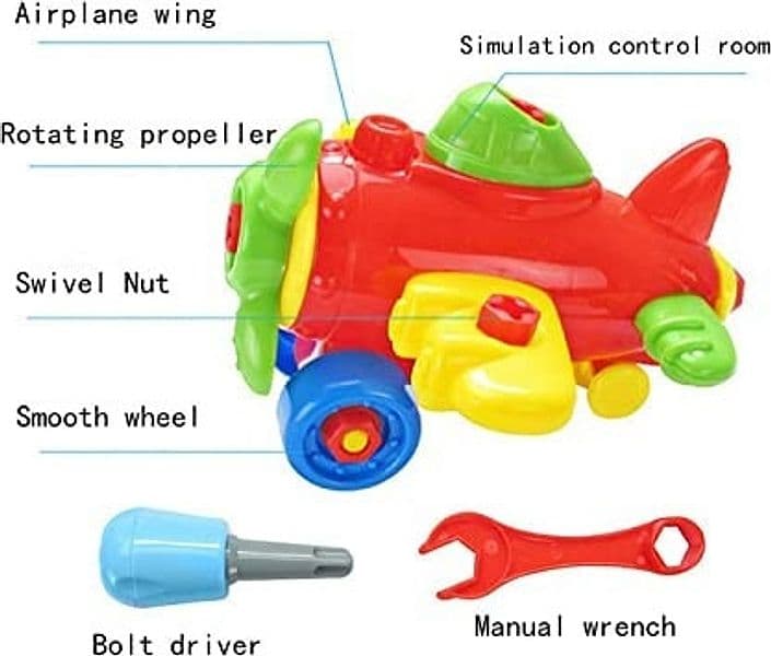 AEROPLANO GIOCATTOLO EDUCATIVO PER BAMBINI SMONTA E RIMONTA CON SET N.2 ATTREZZI - 4