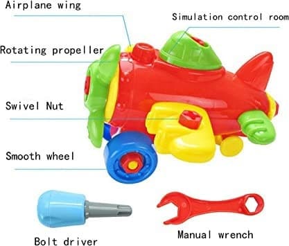 AEROPLANO GIOCATTOLO EDUCATIVO PER BAMBINI SMONTA E RIMONTA CON SET N.2 ATTREZZI - 4