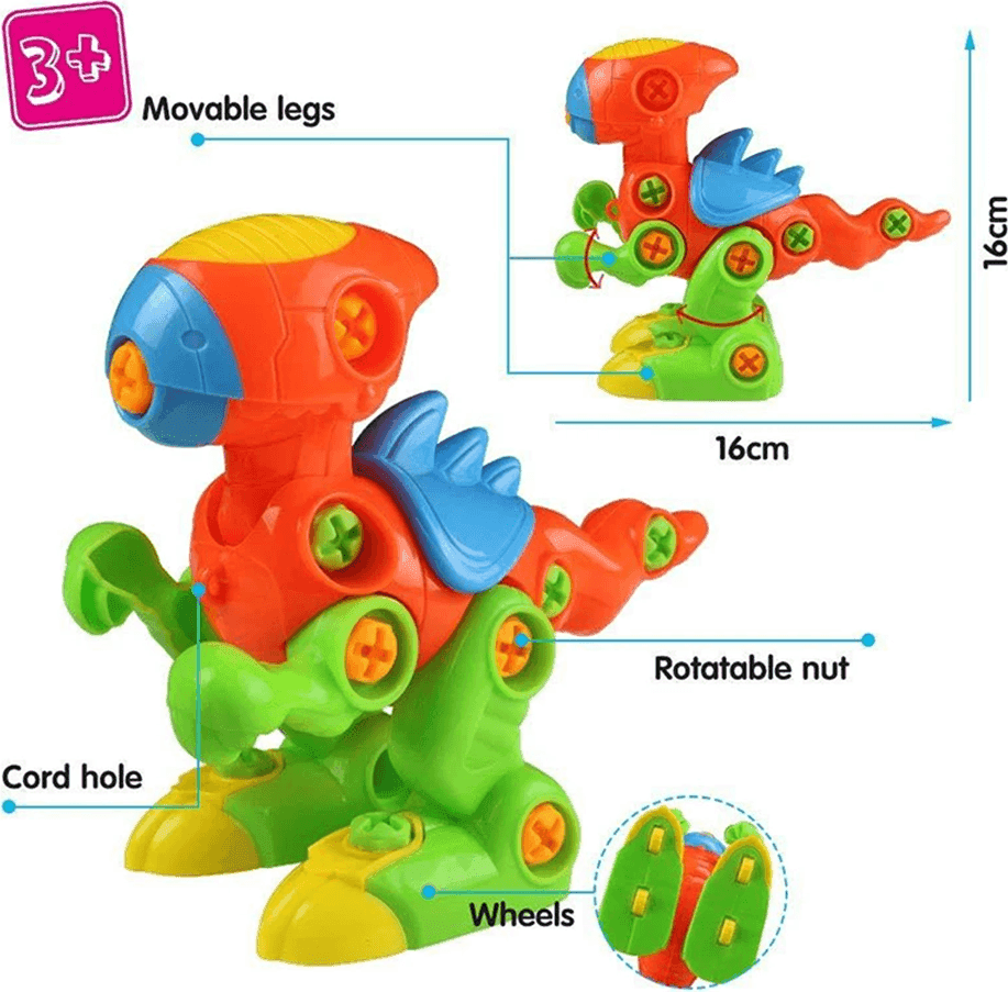 DINOSAURO TIRANNOSAURO SMONTA E RIMONTA CON N.2 ATTREZZI GIOCO EDUCATIVO BAMBINI - 2