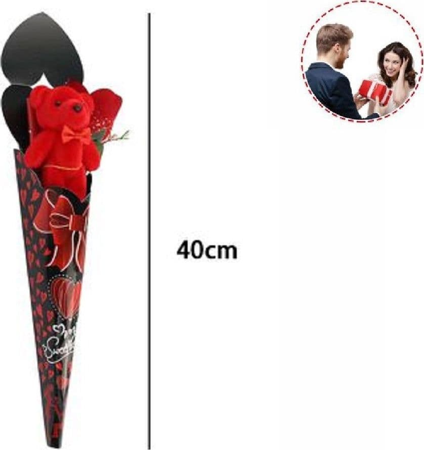 SET ORSETTO IN PELUCHE ROSSO CON FIORE LOVE 40CM IDEA REGALO SAN VALENTINO 63293 - 2