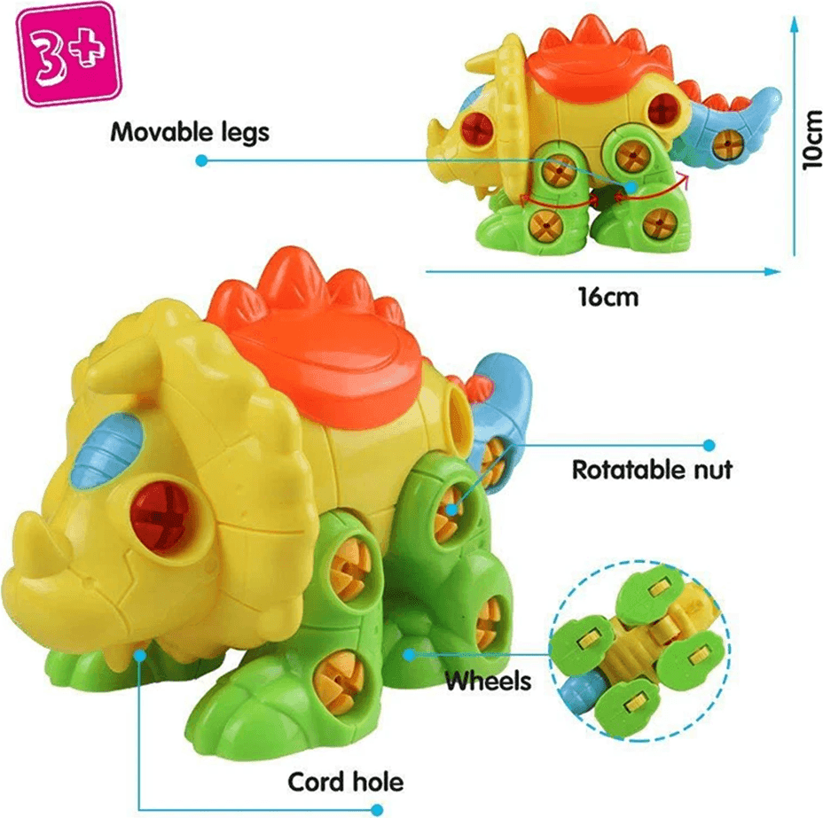 DINOSAURO TRICERATOPO SMONTA E RIMONTA CON N.2 ATTREZZI GIOCO EDUCATIVO BAMBINI - 2