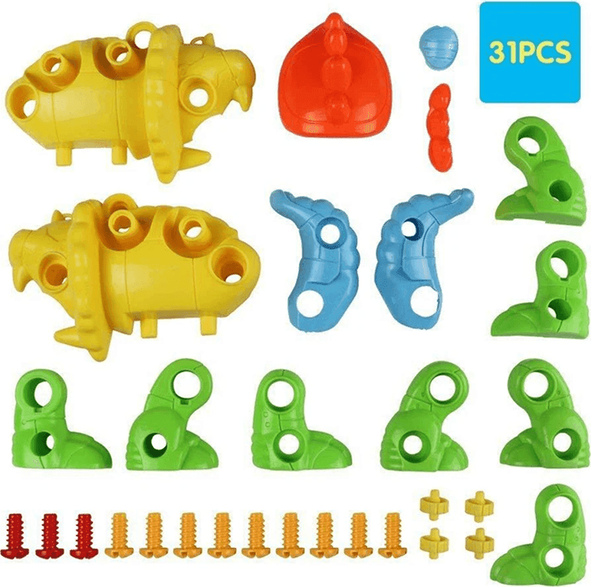 DINOSAURO TRICERATOPO SMONTA E RIMONTA CON N.2 ATTREZZI GIOCO EDUCATIVO BAMBINI - 5
