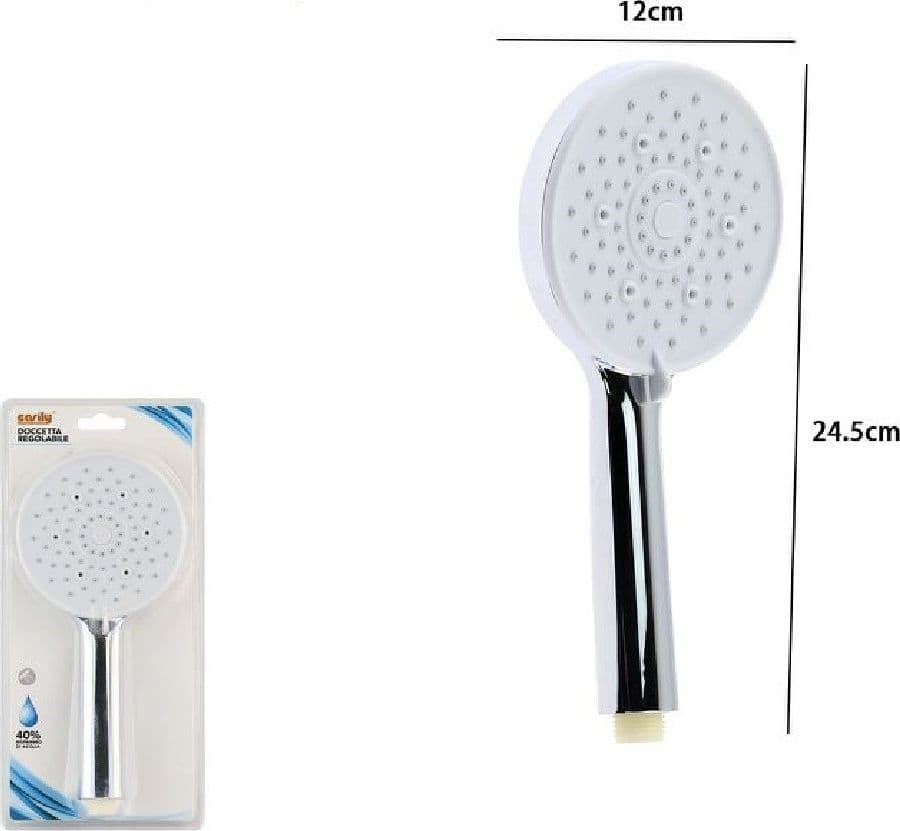 SOFFIONE DOCCIA 12 X 24.5 CM DOCCETTA MULTIGETTO REGOLABILE ROTONDA BIANCA 87144 - 2