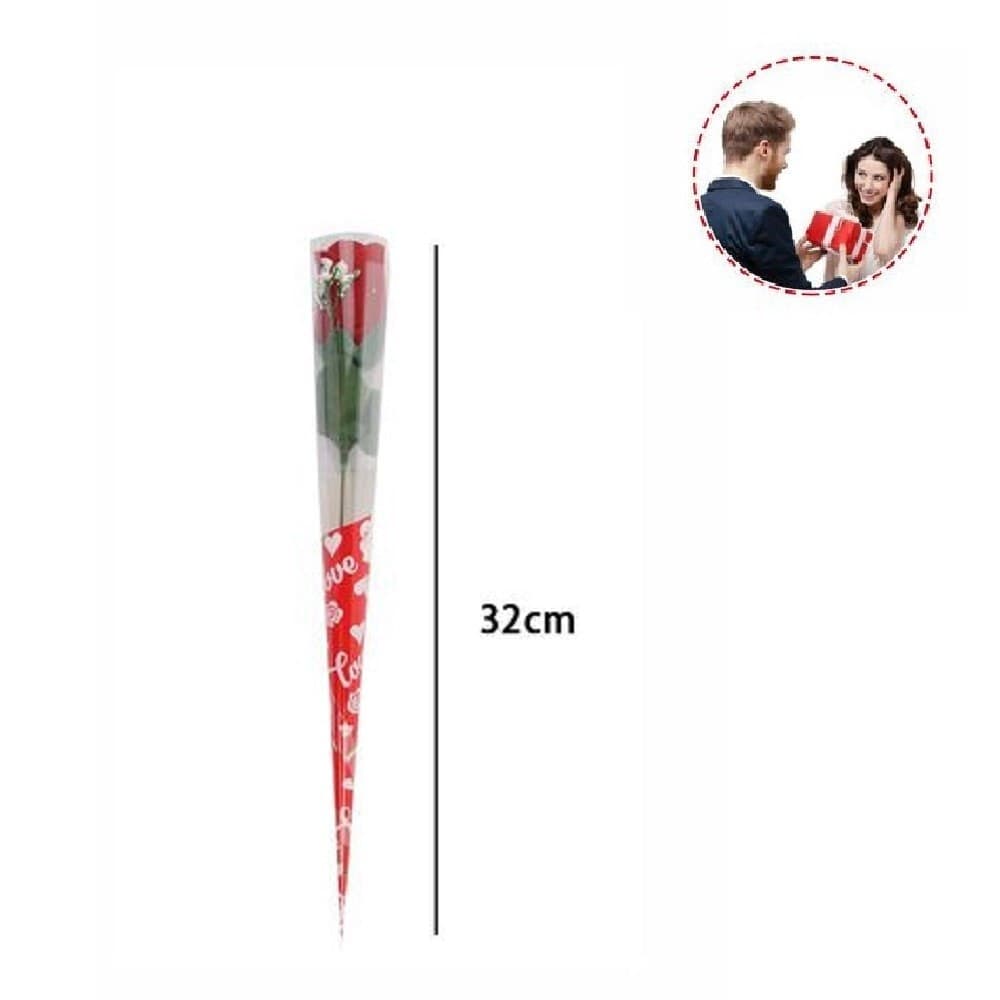 SET 12 PZ FIORE ARTIFICIALE ROSSO STELO FOGLIE 32 CM REGALO SAN VALENTINO 63290 - 2