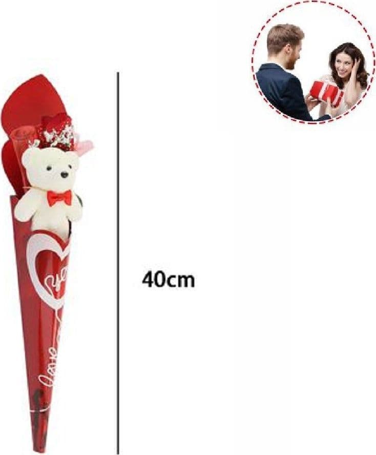 SET ORSETTO BIANCO PELUCHE CON FIORE LOVE 40 CM IDEA REGALO SAN VALENTINO 63292 - 2