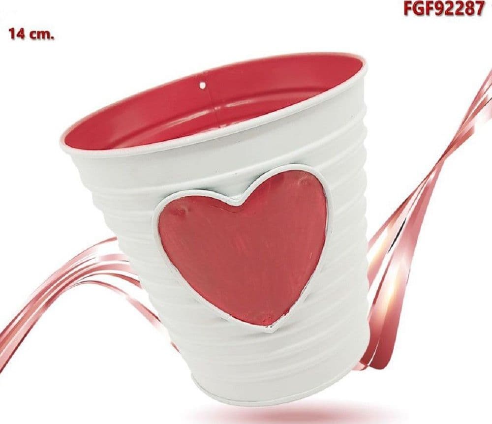 SECCHIELLO DECORATIVO CUORE ROSSO IN LATTA 14 CM IDEA REGALO SAN VALENTINO 92287 - 2