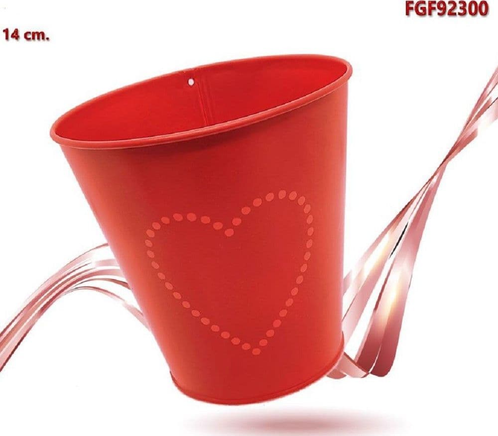 SECCHIELLO ROSSO DECORATIVO LATTA 14CM CON CUORE IDEA REGALO SAN VALENTINO 92300 - 2