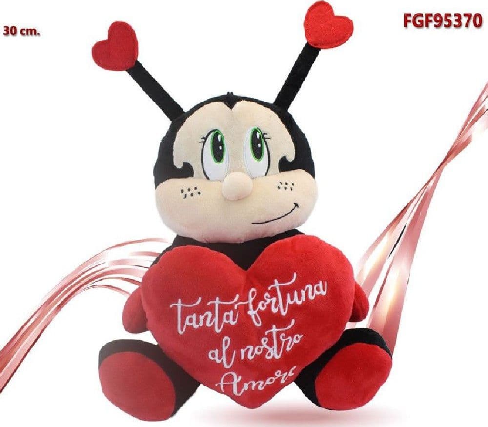 COCCINELLA IN PELUCHE CON CUORE 30 CM PORTA FORTUNA REGALO SAN VALENTINO 95370 - 2