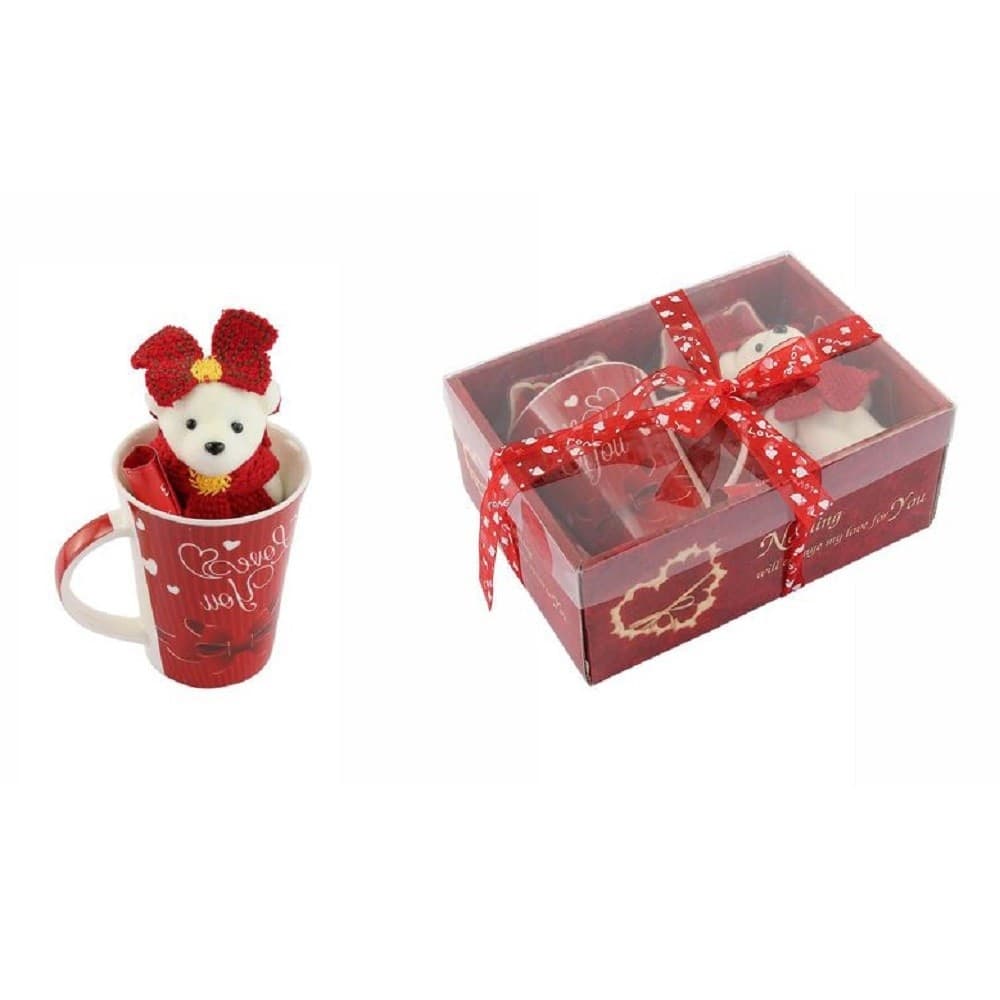 TAZZA CON PELUCHE ORSETTA BIANCA IN CONFEZIONE REGALO PER SAN VALENTINO 63299 - 2