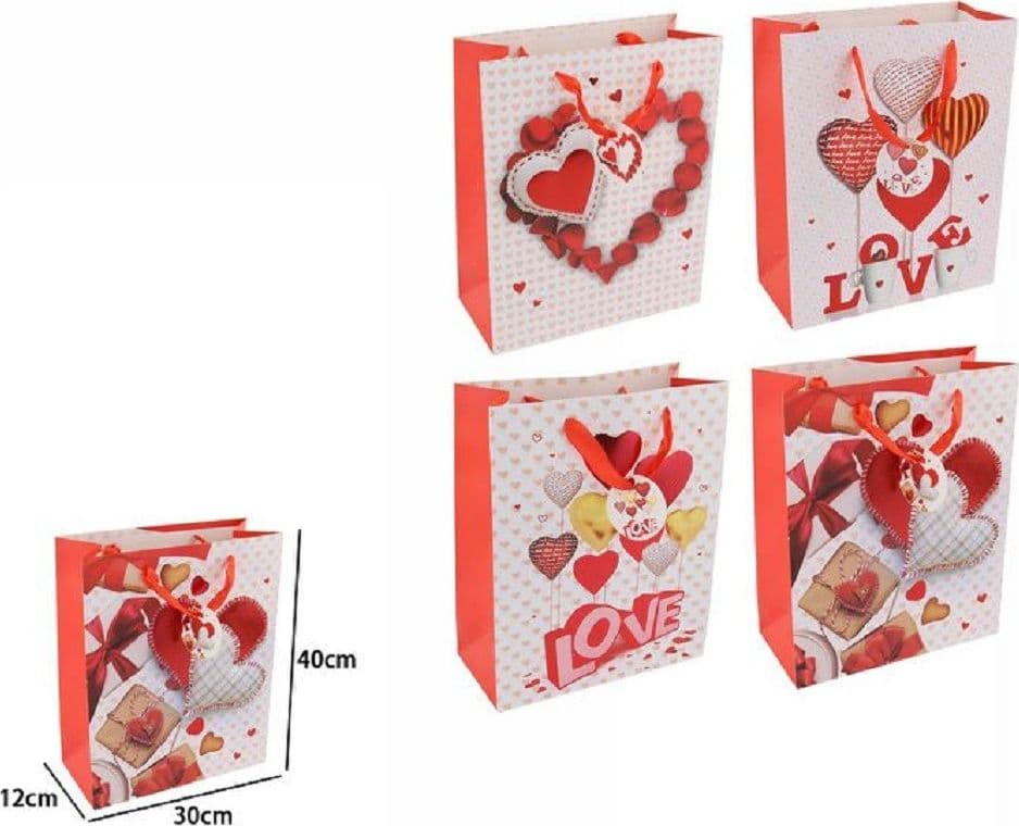 SET 6 BUSTE BORSA REGALO CUORI LOVE SAN VALENTINO 30X40X12CM 69880 VARIE FANTASIE - 2