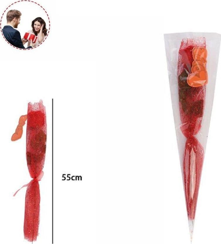 FIORE ROSA ROSSA ARTIFICIALE CON RAMO FOGLIE 55CM REGALO PER SAN VALENTINO 63291 - 2