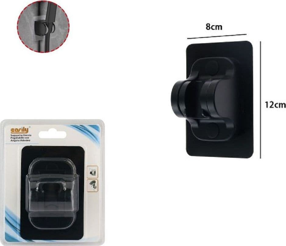 SUPPORTO PER SOFFIONE DOCCIA ADESIVO ANGOLO REGOLABILE PARETE STAFFA NERO 87138 - 2