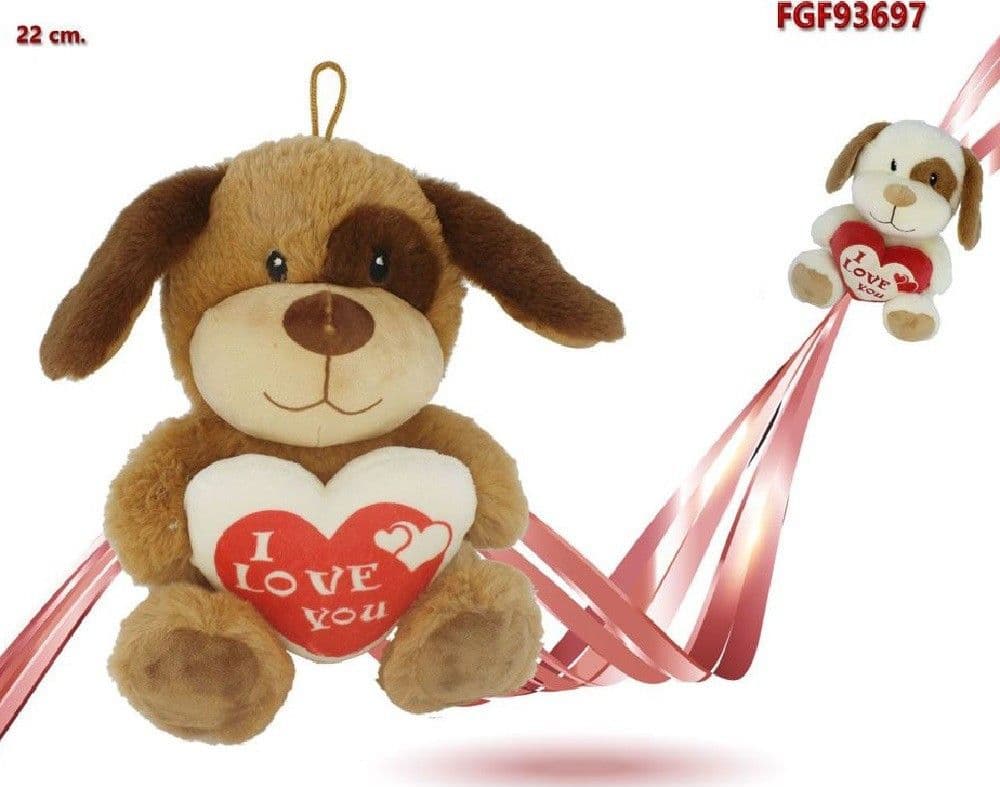 CANE PELUCHE CON CUORE SCRITTA "I LOVE YOU" 22CM CON LACCIO SAN VALENTINO 93697 - 2