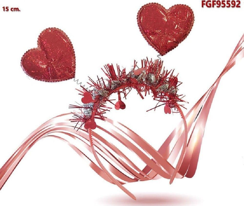 3 PZ CERCHIETTO CAPELLI IN PLASTICA CON CUORI MOLLE ORPELLO SAN VALENTINO 95592 - 2