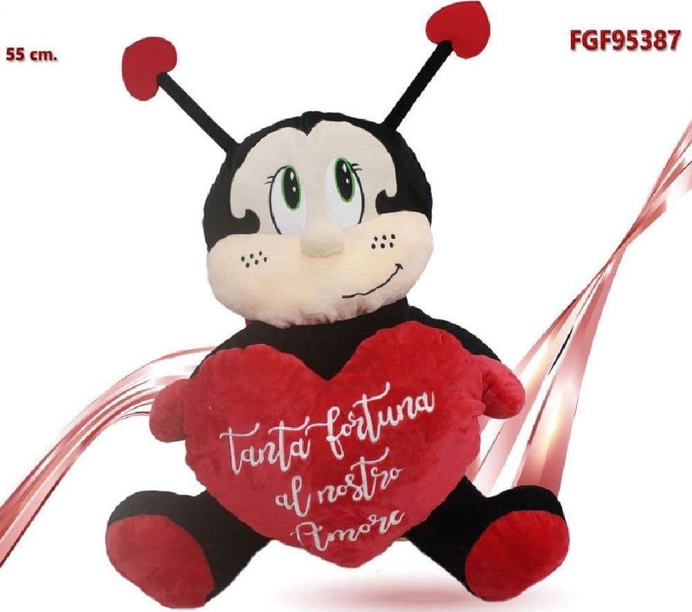 COCCINELLA PELUCHE DA 55 CM CON CUORE REGALO PORTA FORTUNA SAN VALENTINO 95387 - 2