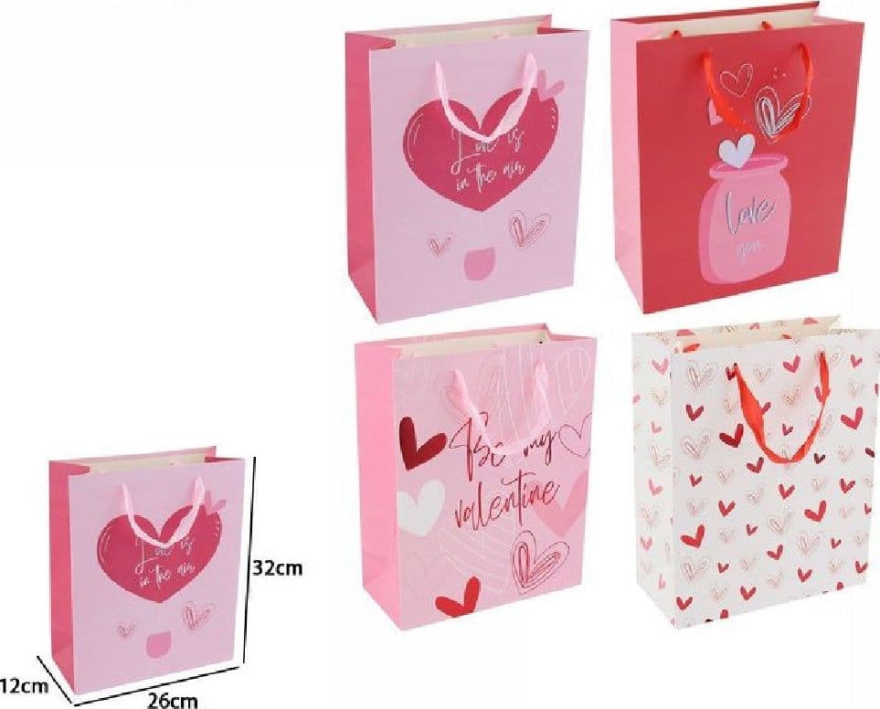 SET 6 BUSTE REGALO BORSA SACCHETTI SAN VALENTINO 26X32X12CM 69876 VARIE FANTASIE - 2