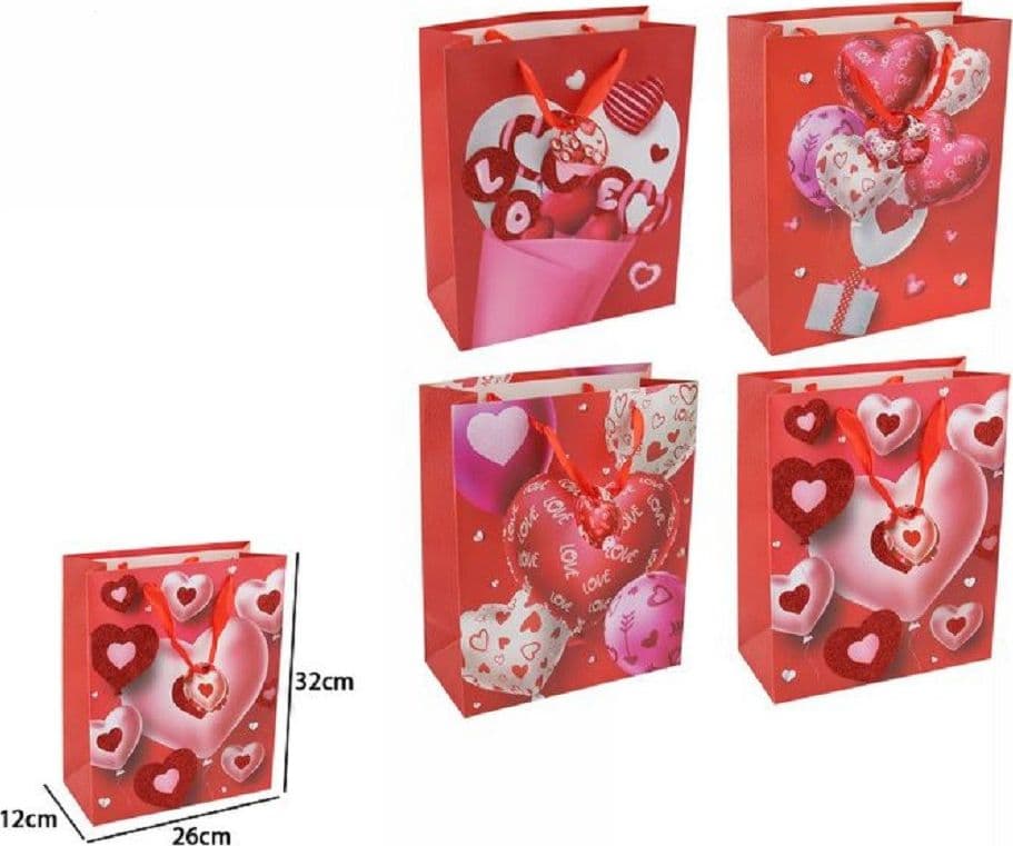 SET 6PZ BUSTE REGALO SAN VALENTINO CUORI 26 X 32 X 12 CM 69873 MODELLI ASSORTITI - 2