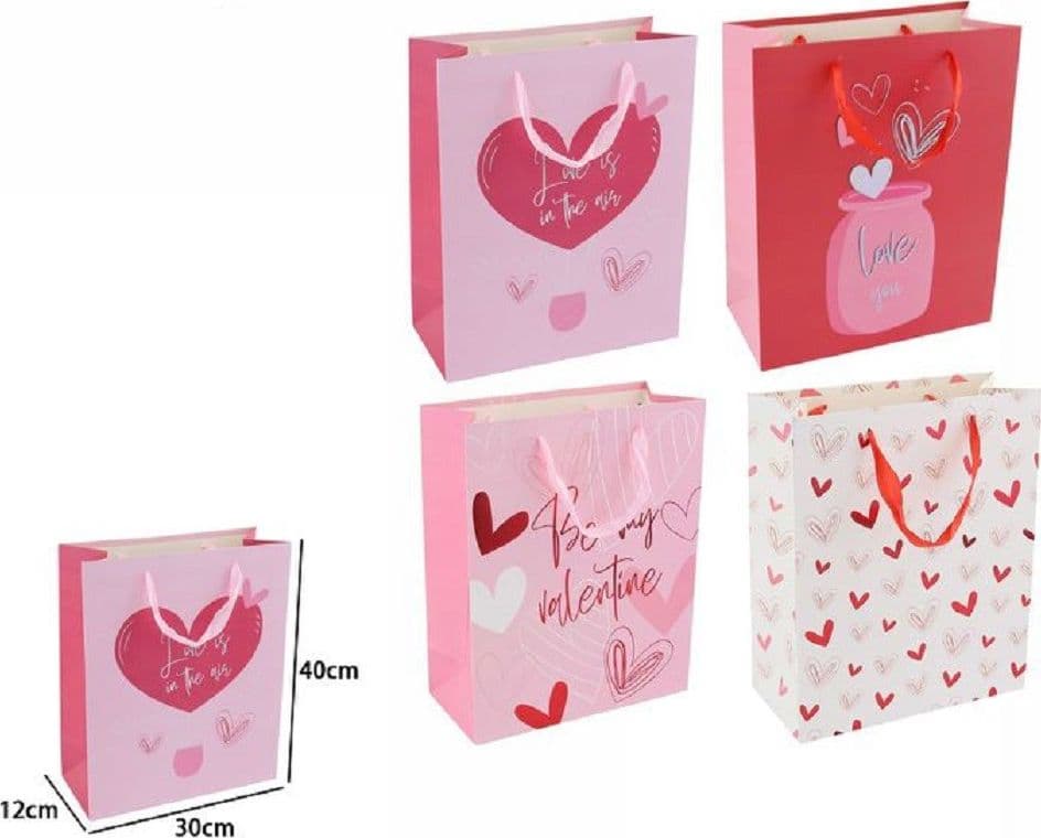 SET 6 BUSTE REGALO BORSA SACCHETTI SAN VALENTINO 30X40X12CM 69877 VARIE FANTASIE - 2