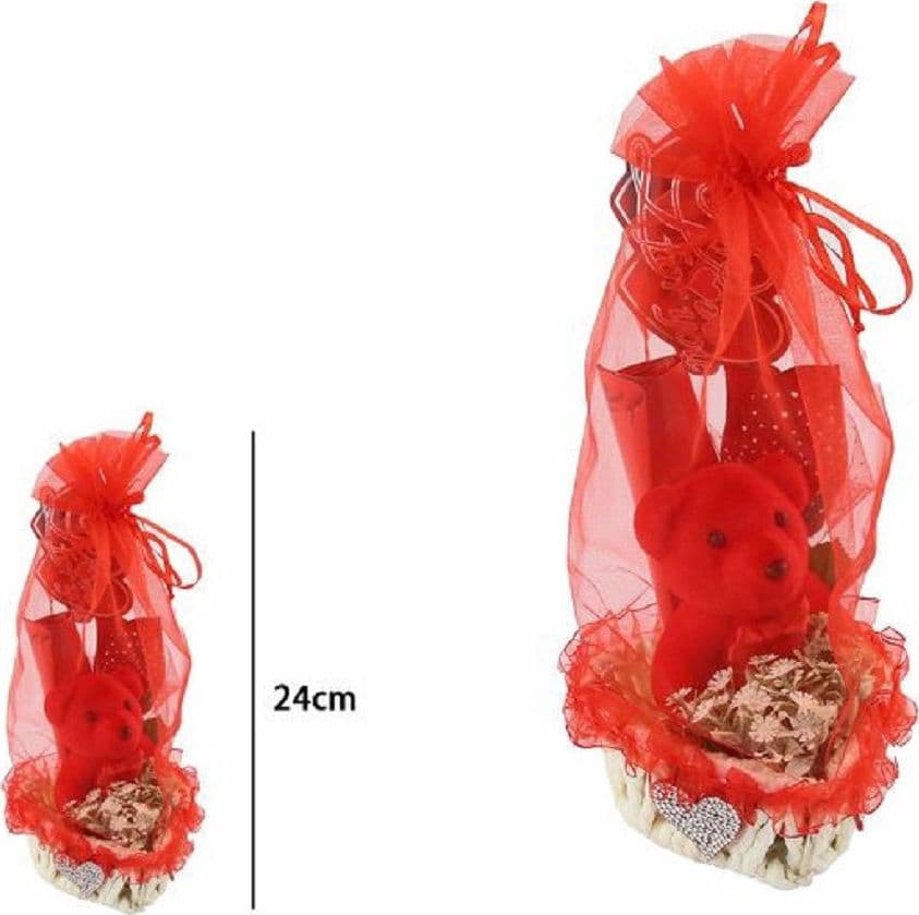 CESTA CON PELUCHE ORSETTO IDEA REGALO SAN VALENTINO FIORI CUORE CONFEZIONE 63295 - 2