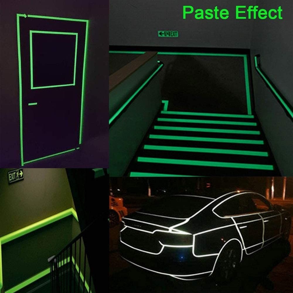 NASTRO LUMINOSO ADESIVO FLUORESCENTE SICUREZZA IMPERMEABILE LUCE VERDE 3MT X 3CM - 4