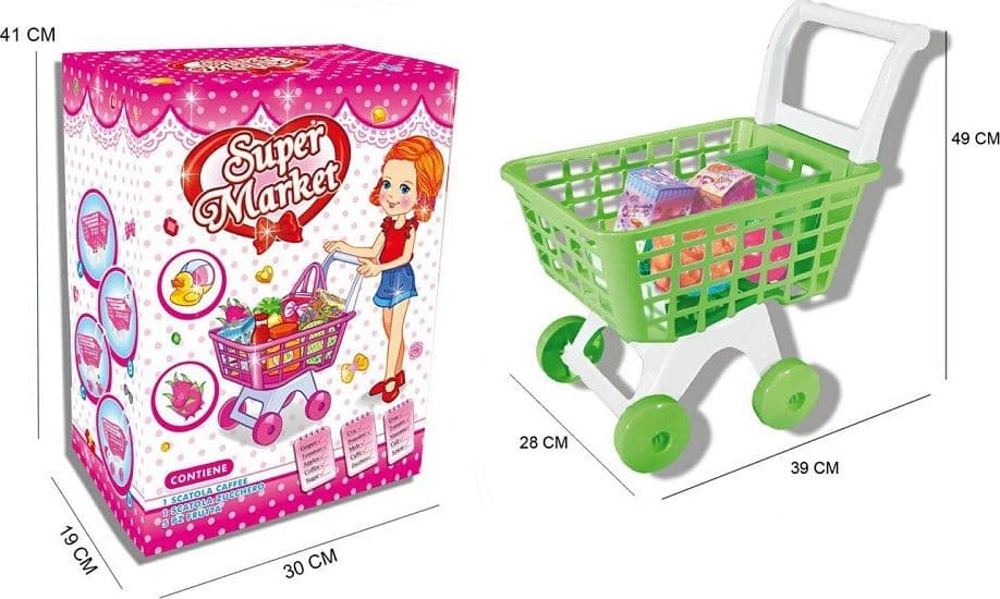 CARRELLO SPESA GIOCATTOLO PER BAMBINI GIOCO SUPERMARKET CON SET ACCESSORI - 4
