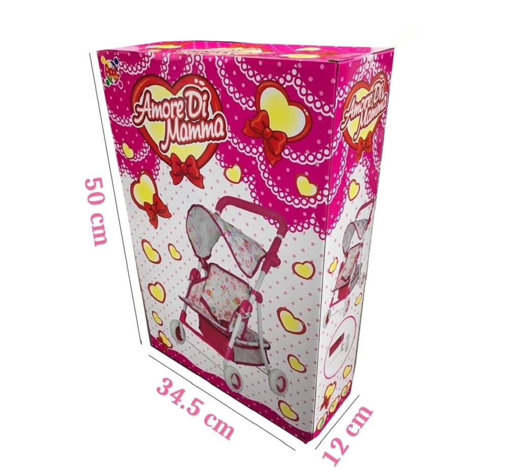 PASSEGGINO GIOCATTOLO PER BAMBOLA 60CM ROSA CARROZZINO METALLO RICHIUDIBILE - 6