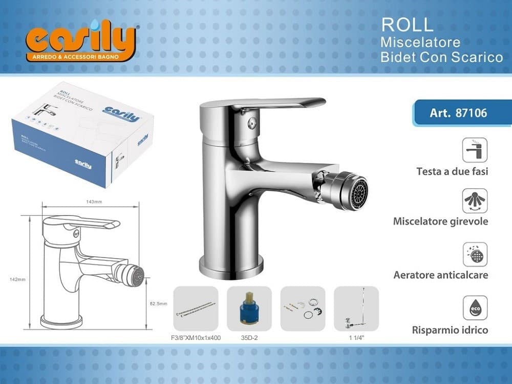 RUBINETTO BIDET MISCELATORE MONOCOMANDO DESIGN MODERNO CROMATO CLASSIC ROLL87106 - 2