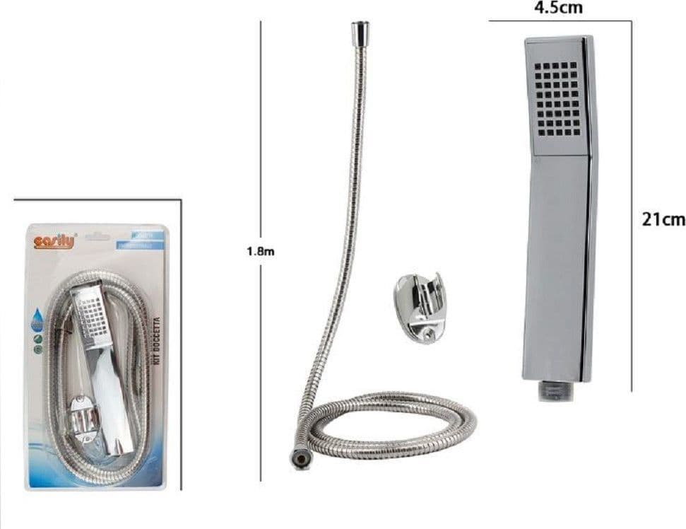 KIT DOCCETTA DOCCINO SOFFIONE RETTANGOLARE DOCCIA BAGNO 69088 LACCIO 1,8MT STAFFA - 2