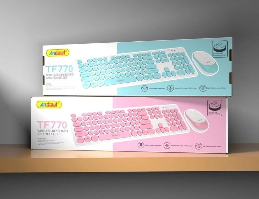 SET TASTIERA MOUSE SENZA FILI 2.4G COMBO RETRO KEYCAP ROTONDO PC LAPTOP TF770 - 5