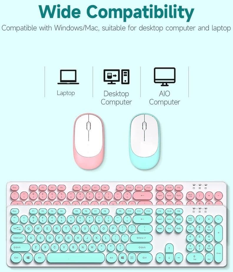 SET TASTIERA MOUSE SENZA FILI 2.4G COMBO RETRO KEYCAP ROTONDO PC LAPTOP TF770 - 8