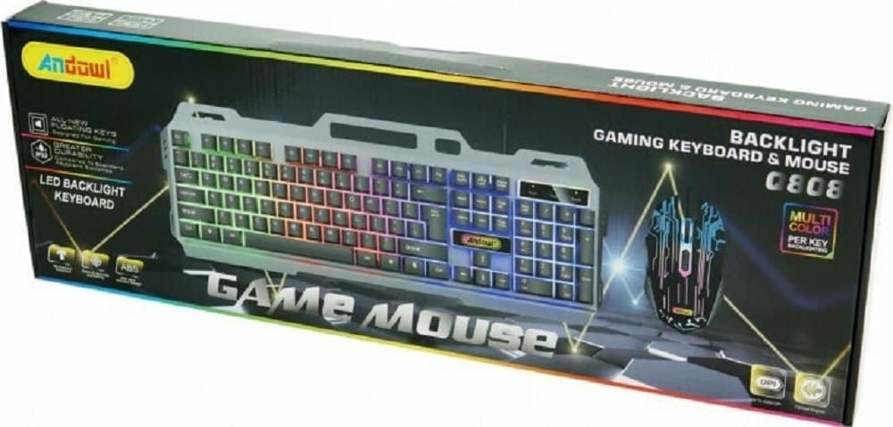 SET TASTIERA MOUSE DA GIOCO TASTI RETROILLUMINATI RGB LINGUA INGLESE USA Q808 - 4