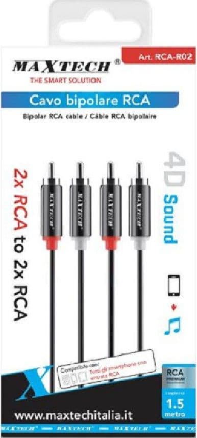 CAVO BIPOLARE RCA AUDIO VIDEO STEREO 2 X RCA MASCHIO/MASCHIO 1,5 METRI RCA-R02 - 4