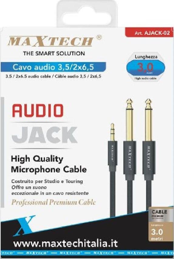 CAVO AUDIO AUX 3.5MM MASCHIO A DOPPIO CAVO JACK 6.5MM MASCHIO MONO 3 MT AJACK-02 - 4