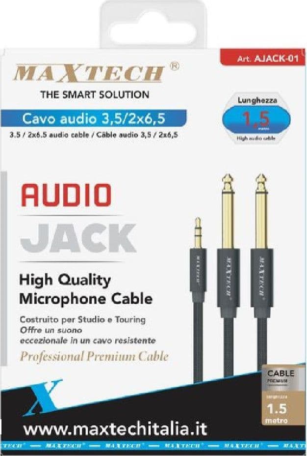 CAVO AUDIO AUX 3.5MM MASCHIO A DOPPIO CAVO JACK 6.5MM MASCHIO MONO AJACK-01 1.5MT - 4