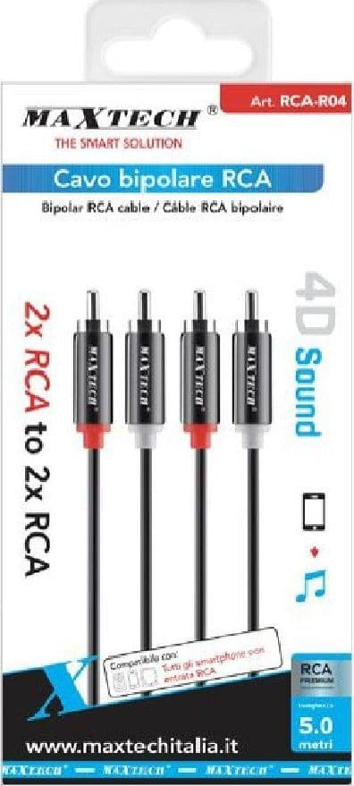 CAVO BIPOLARE RCA AUDIO VIDEO STEREO 2 X RCA MASCHIO / MASCHIO 5 METRI RCA-R04 - 4