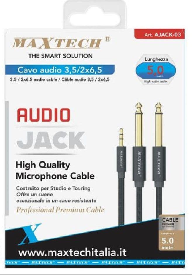CAVO AUDIO AUX 3.5MM MASCHIO A DOPPIO CAVO JACK 6.5MM MASCHIO MONO 5MT AJACK-03 - 4