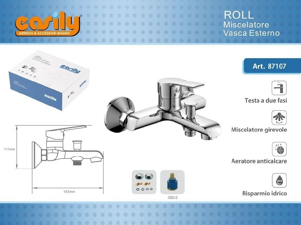 RUBINETTO MISCELATORE GRUPPO VASCA DA BAGNO CROMATO CON ATTACCO DOCCIA ROLL87107 - 2