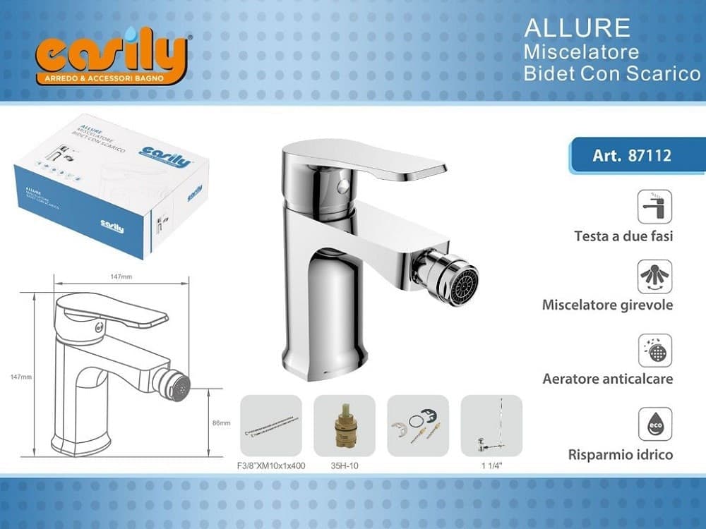 RUBINETTO BIDET MISCELATORE MONOCOMANDO MODERNO CROMATO CLASSIC ALLURE 87112 - 2