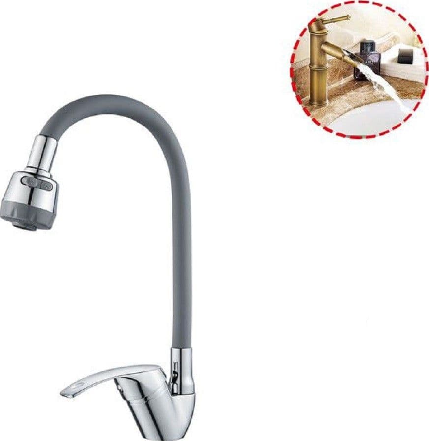 MISCELATORE RUBINETTO LAVELLO CUCINA CANNA FLESSIBILE ROMPIGETTO GRIGIO 79914 - 2