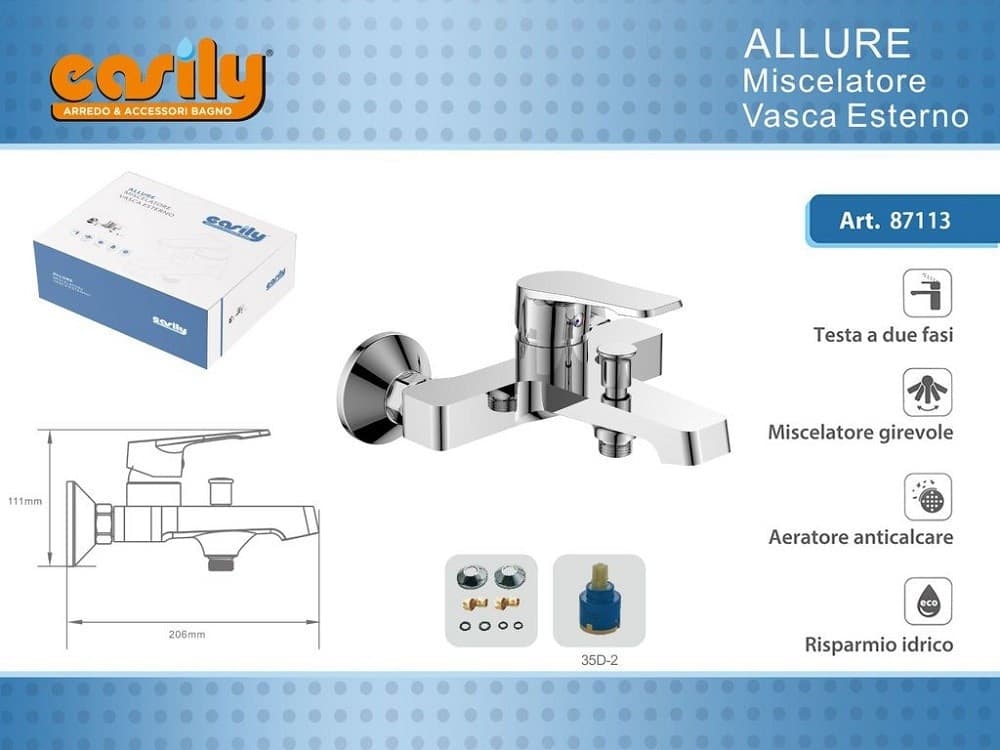 RUBINETTO MISCELATORE GRUPPO VASCA BAGNO CROMATO CON ATTACCO DOCCIA ALLURE 87113 - 2