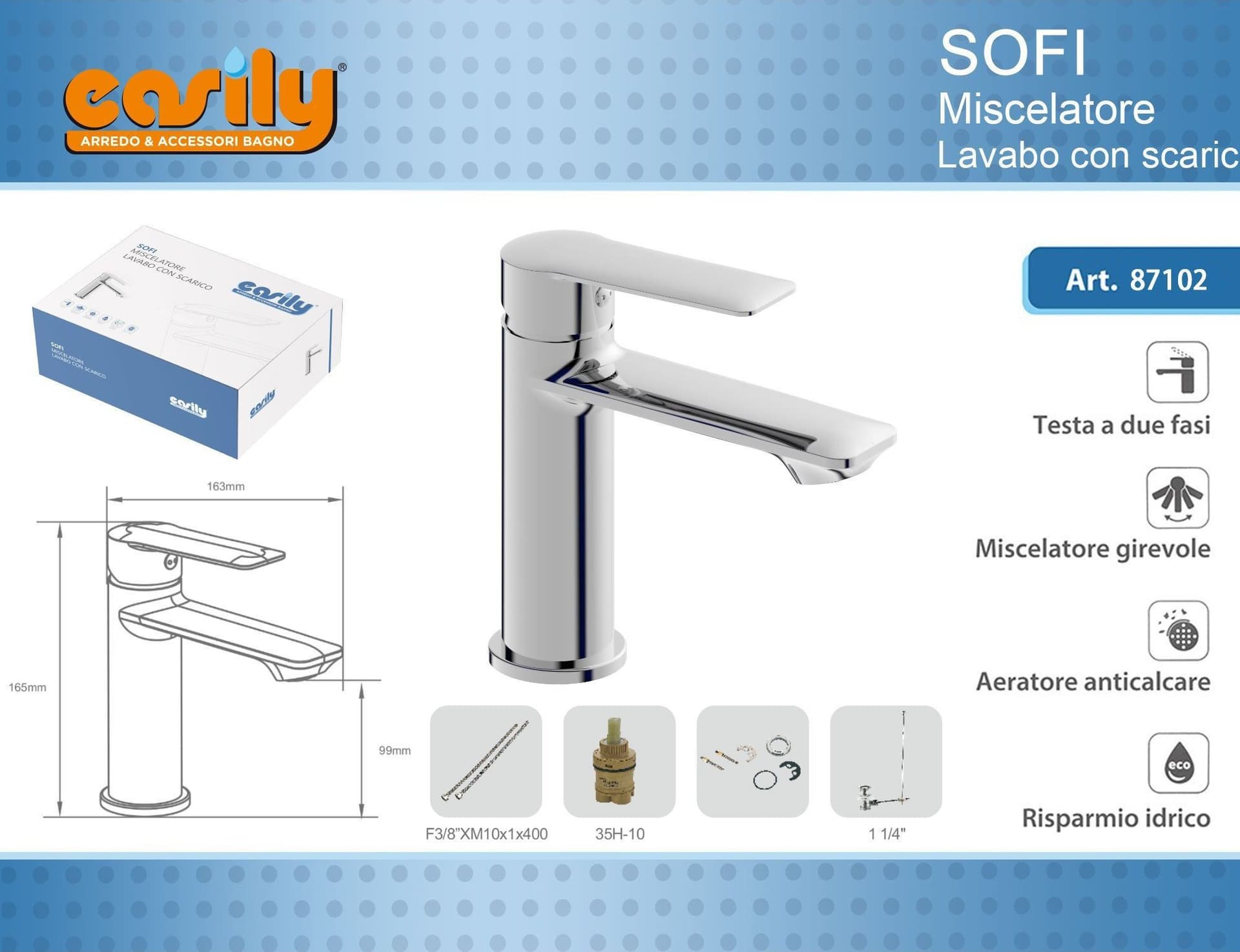 RUBINETTO MISCELATORE MONOCOMANDO CROMATO PER LAVABO LAVANDINO MODERNO SOFI87102 - 2