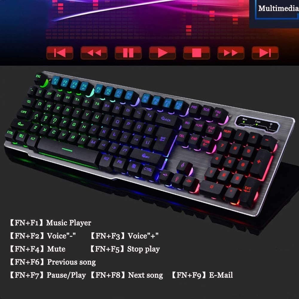 TASTIERA GAMING DA GIOCO CABLATA RETROILLUMINATA ARCOBALENO RGB LUCE LED QK708 - 6