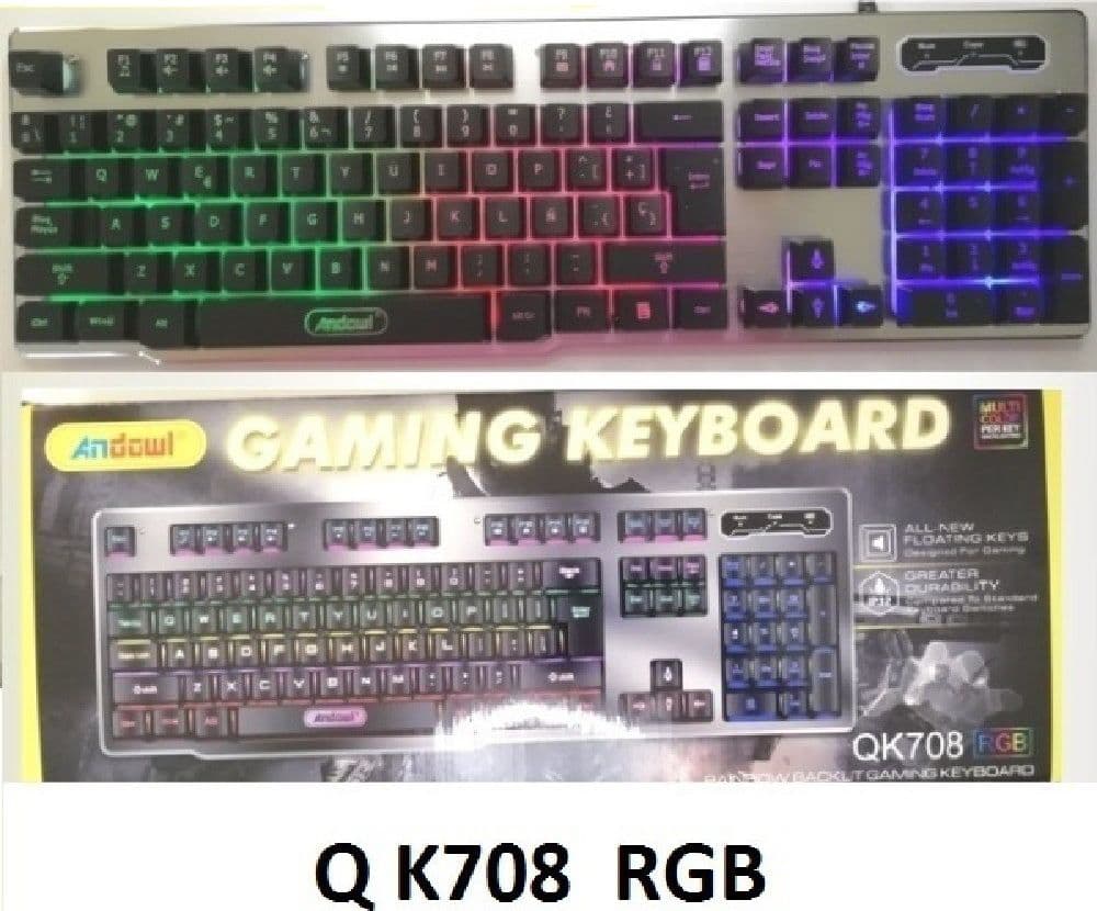 TASTIERA GAMING DA GIOCO CABLATA RETROILLUMINATA ARCOBALENO RGB LUCE LED QK708 - 9