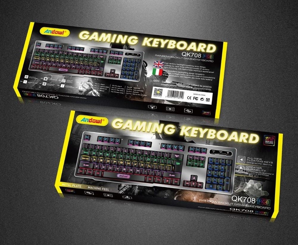 TASTIERA GAMING DA GIOCO CABLATA RETROILLUMINATA ARCOBALENO RGB LUCE LED QK708 - 10