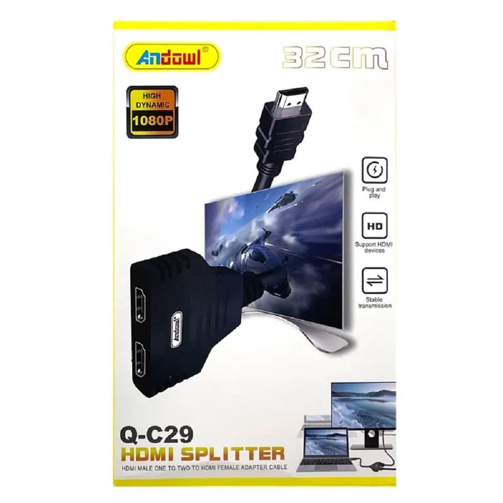 ADATTATORE SPLITTER HDMI MASCHIO A 2 HDMI FEMMINA 32 CM SUPPORTA HD 1080P Q-C29 - 6
