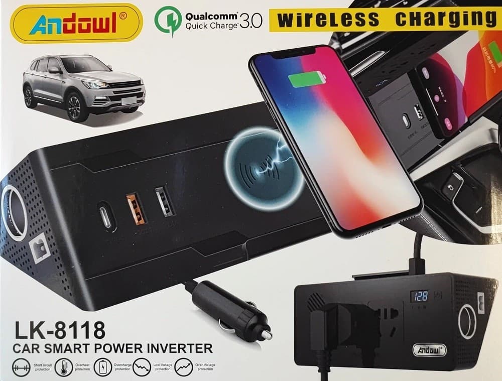 INVERTER PER AUTO SMART POWER CARICABATTERIE WIRELESS RICARICA CELLULARE LK-8118 - 12