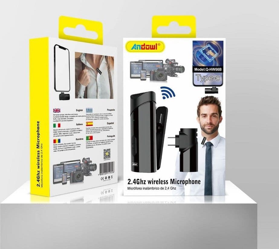 MICROFONO WIRELESS 2.4GHZ Q-HW66B CLIP ON TYPE-C CELLULARE TABLET RIDUZIONE RUMORE - 8