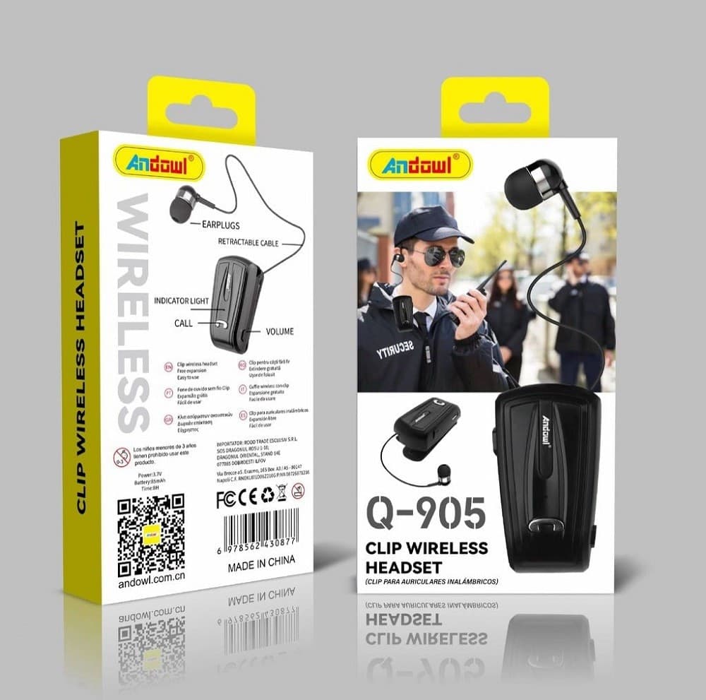 CUFFIE WIRELESS BLUETOOTH V5.0 AURICOLARE SENZA FILI A CLIP-ON RETRATTILE Q-905 - 3