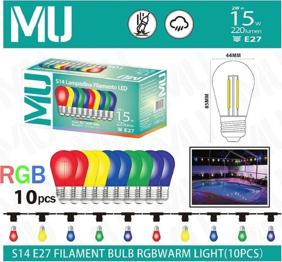 KIT 10 PEZZI LAMPADINA LED ABS ACRILICO 220 LM LUCE CALDA COLORATA FILAMENTO E27 - 8