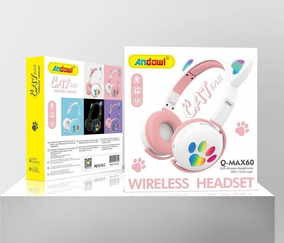 CUFFIE LED WIRELESS CON ORECCHIE DA GATTO CON 7 COLORI DI LUCE BLUETOOTH Q-MAX60 - 9